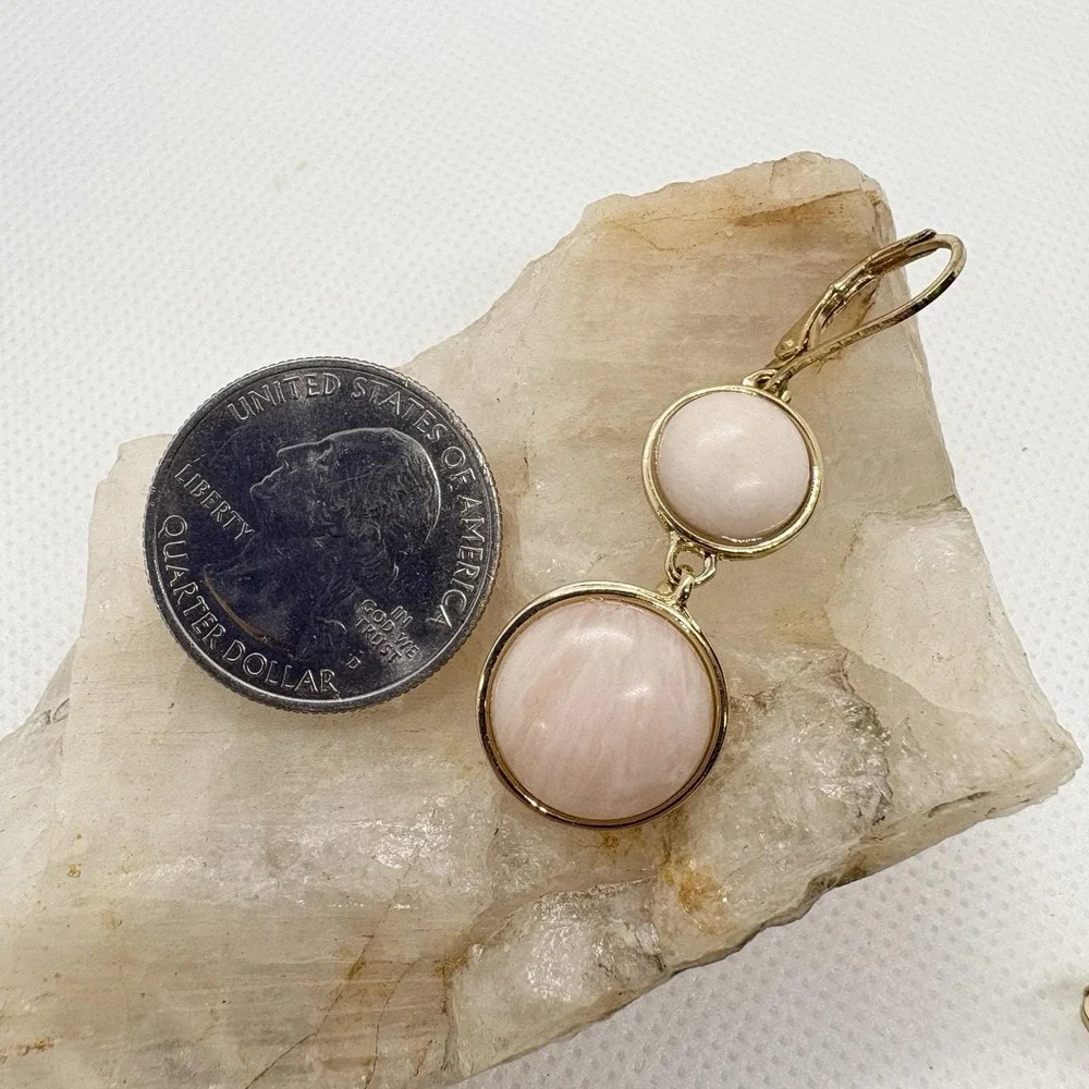 Lot of 2 Vintage Monet Earrings Gold Tone Black Cream Enamel Hoops Pink Moonglow